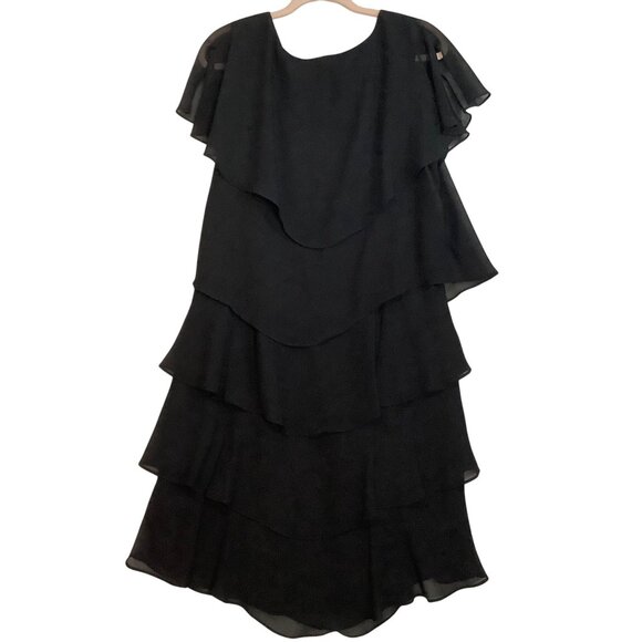 Vtg Black Tiered Chiffon Evening Dress By Patra Women Medium Formal Y2K - Picture 2 of 8